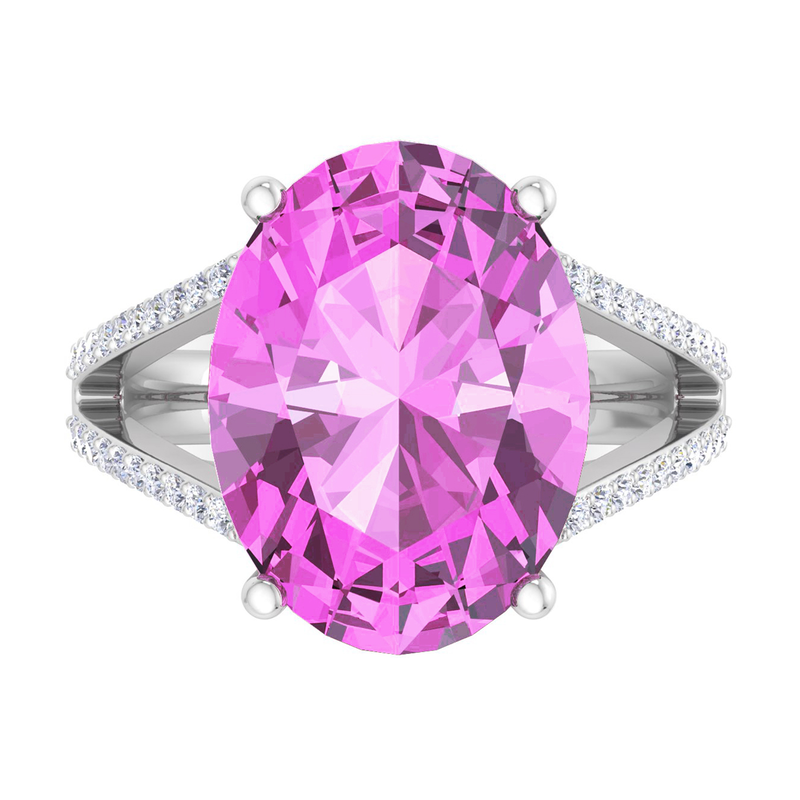 Martha Stewart 10 1/4ctw. Oval Pink Sapphire & Lab Grown Diamond Ring In Sterling Silver image number null